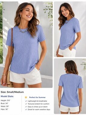 3+ MALT Textured Lavender Blue Top | Stretch Knit Side Button Detail